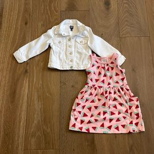Hanna Anderson Strawberry Dress with Gap White Denim Jacket, Size 4T Bundle